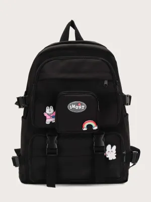Cartoon Decor Pocket Front Backpack