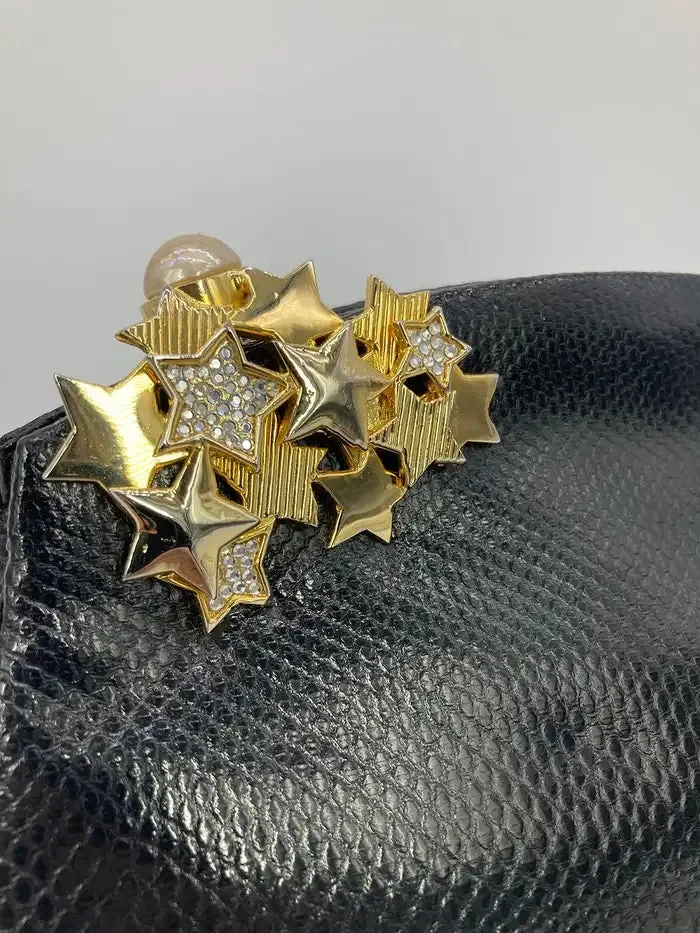 Judith Leiber black Lizard Gold Crystal Star Clutch